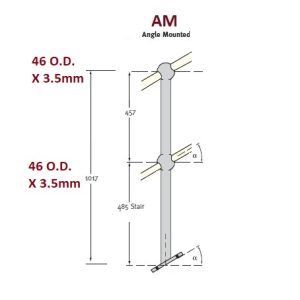 Angle Mount Aluminium Stanchion, 50mm O.D, 6mm pipe thickness