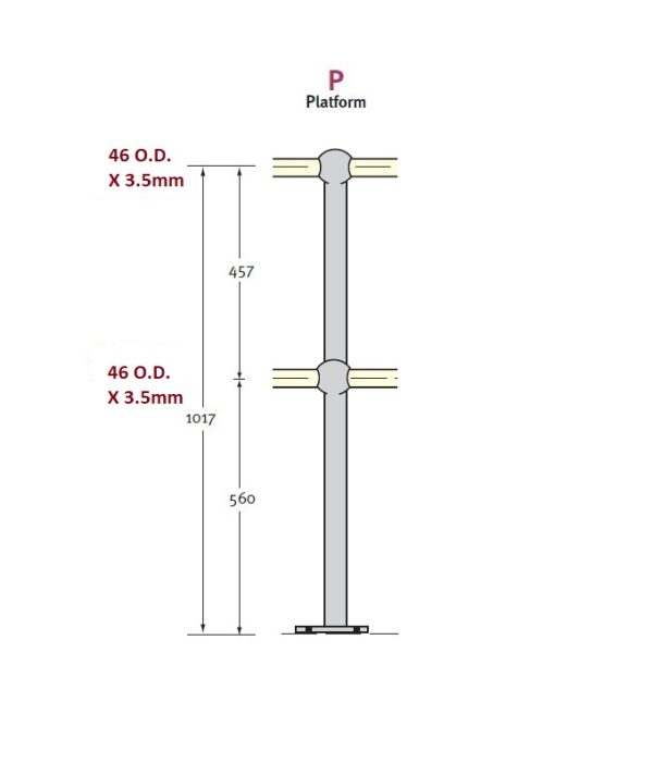 Platform Aluminium Stanchion, Standard Drill, 50mm O.D, 6mm pipe thickness