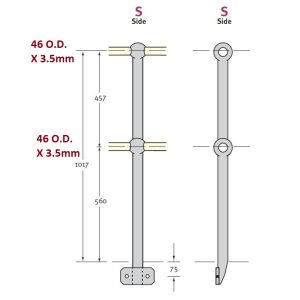 Side Aluminium Stanchion, 50mm O.D, 6mm pipe thickness